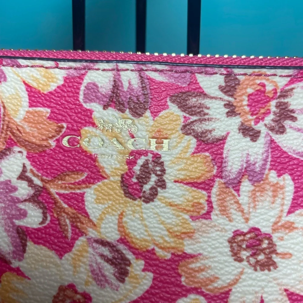 Coach Pink and Yellow Floral Wristlet